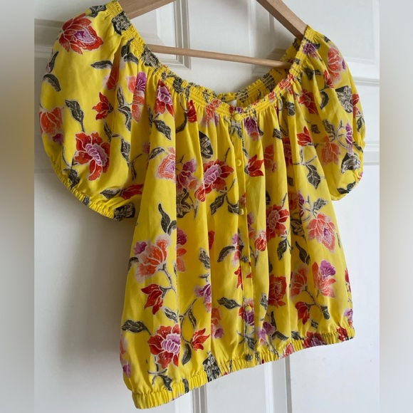 JOIE Derfuta 100% Silk Puff Sleeve Off Shoulder Romantic Floral Top Size M NWT - Picture 3 of 14